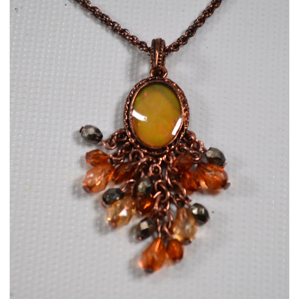 2028 Brand Bronze Gold Tone Necklace with Pendant with Beaded Dangles 19"